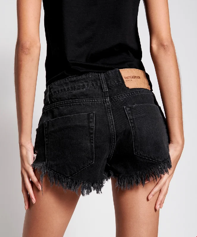 OneTeaspoon Womens Worn Black Bonitas Low Waist Denim Shorts - Worn Black