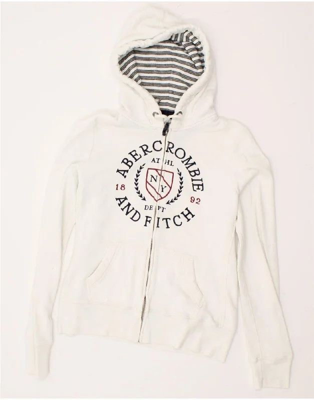 ABERCROMBIE & FITCH Womens Graphic Zip Hoodie Sweater UK 14 Large White