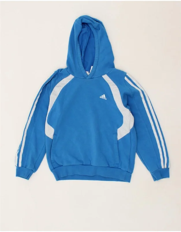 ADIDAS Boys Hoodie Jumper 9-10 Years Blue Colourblock Cotton