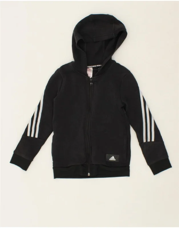 ADIDAS Boys Zip Hoodie Sweater 7-8 Years Black Cotton