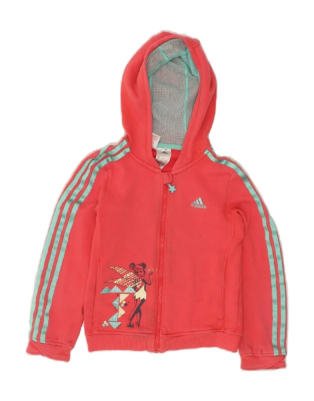 ADIDAS Girls Graphic Zip Hoodie Sweater 8-9 Years Red Cotton