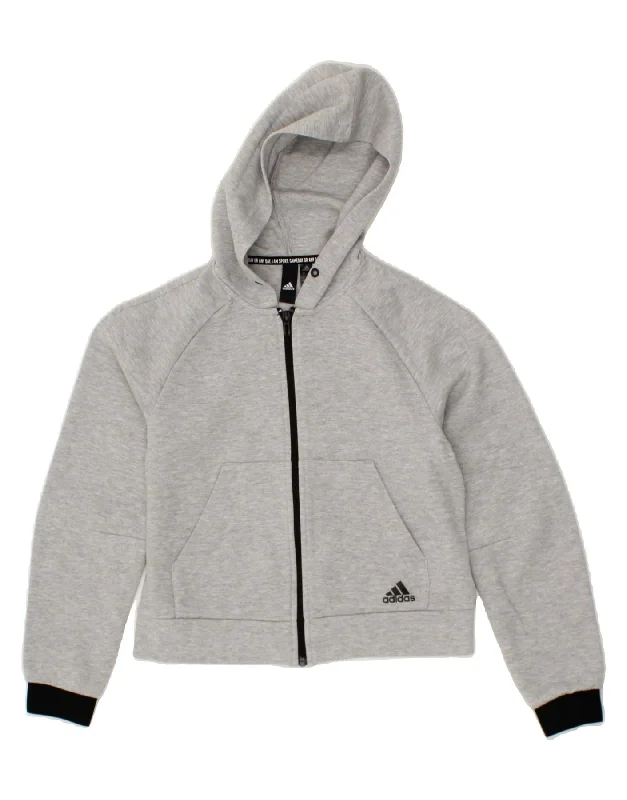 ADIDAS Girls Zip Hoodie Sweater 4-5 Years XS  Grey Cotton