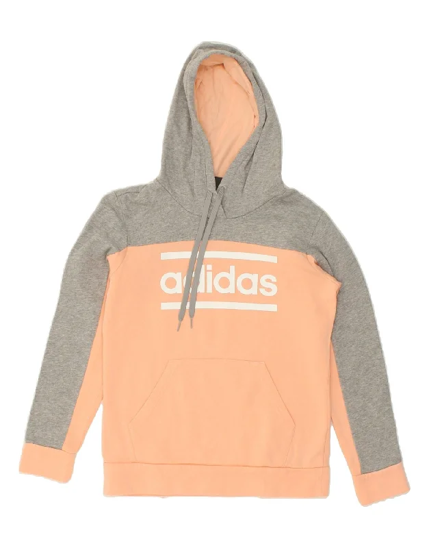 ADIDAS Womens Graphic Hoodie Jumper UK 14 Medium Orange Colourblock Cotton