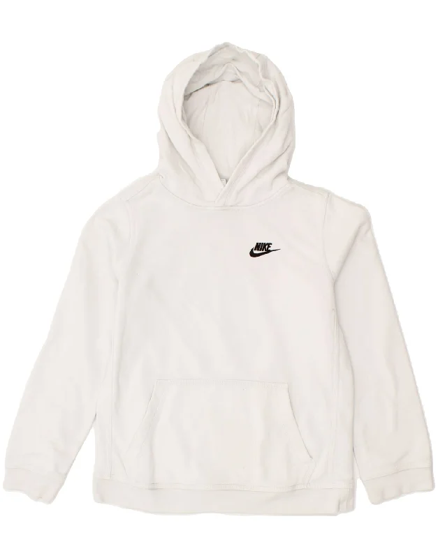 NIKE Boys Hoodie Jumper 12-13 Years Large  White Cotton