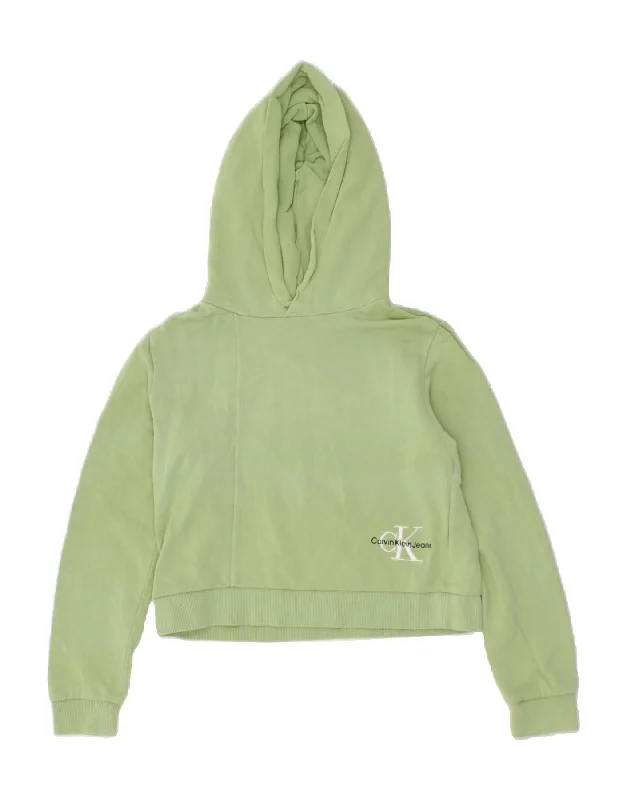 CALVIN KLEIN Girls Crop Hoodie Jumper 11-12 Years Green Cotton