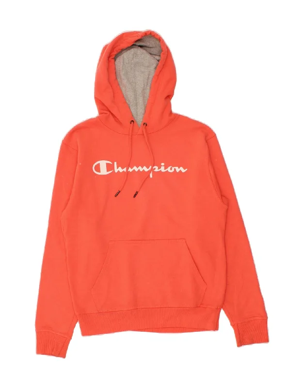 CHAMPION Womens Graphic Hoodie Jumper UK 10 Small Orange Cotton