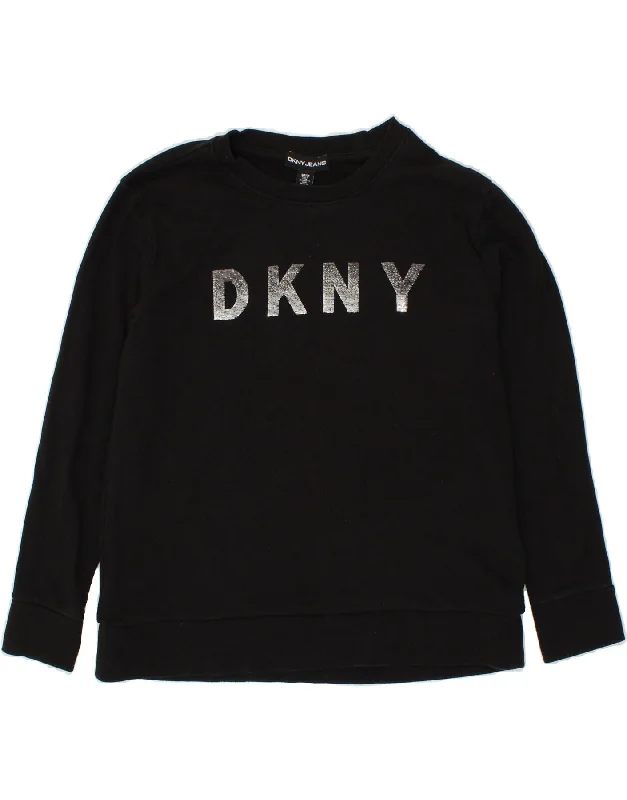 DKNY Womens Oversized Graphic Sweatshirt Jumper UK 10 Small Black Cotton