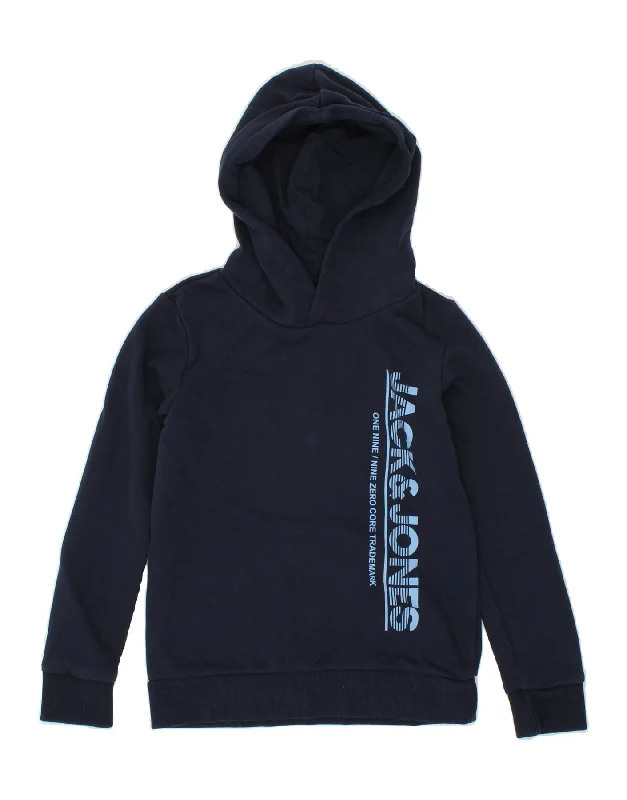 JACK & JONES Boys Graphic Hoodie Jumper 9-10 Years Navy Blue Cotton