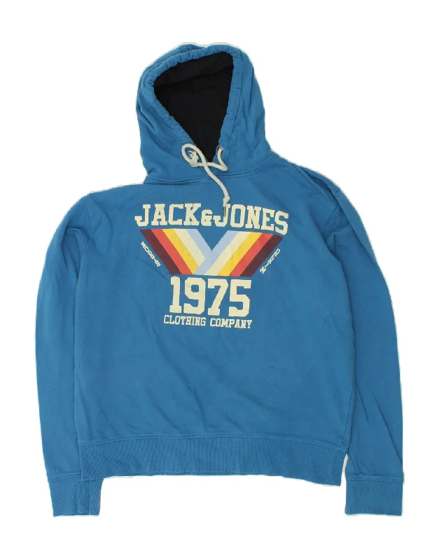 JACK & JONES Mens Graphic Hoodie Jumper 2XL Blue