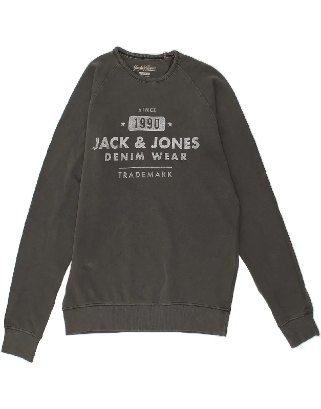 JACK & JONES Mens Graphic Regular Fit Sweatshirt Jumper Medium Grey Cotton