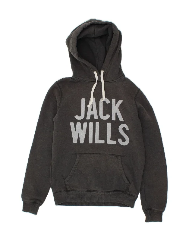 JACK WILLS Womens Graphic Hoodie Jumper UK 6 XS  Grey Cotton