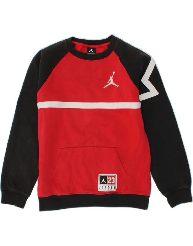 JORDAN Boys Graphic Sweatshirt Jumper 12-13 Years Red Colourblock Cotton