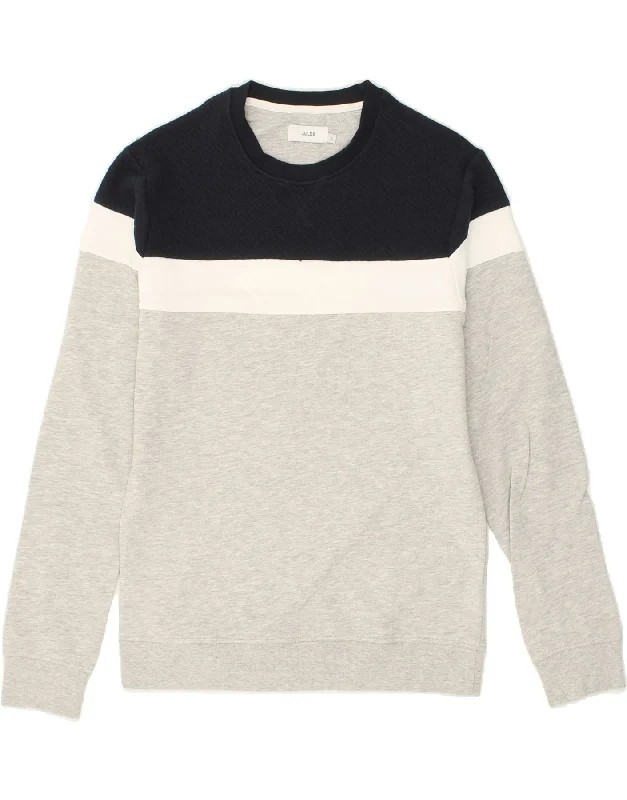 JULES Mens Sweatshirt Jumper Small Grey Colourblock Cotton