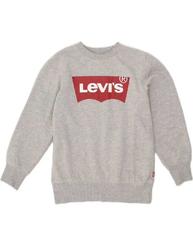 LEVI'S Boys Graphic Sweatshirt Jumper 8-9 Years Small Grey Cotton