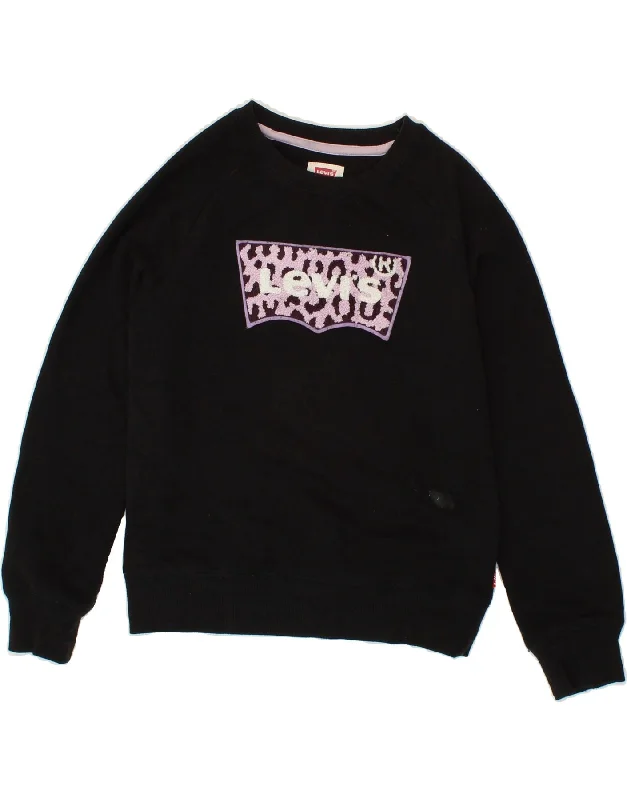 LEVI'S Girls Graphic Sweatshirt Jumper 11-12 Years Black Cotton