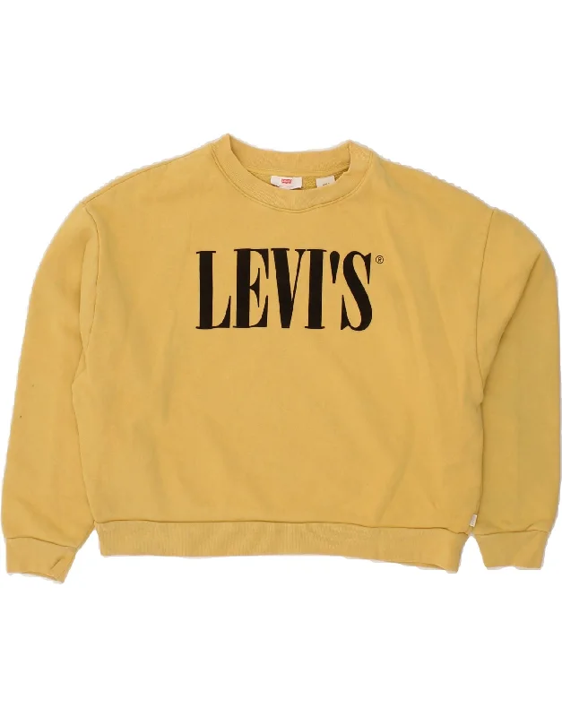 LEVI'S Womens Oversized Crop Graphic Sweatshirt Jumper UK 10 Small Beige