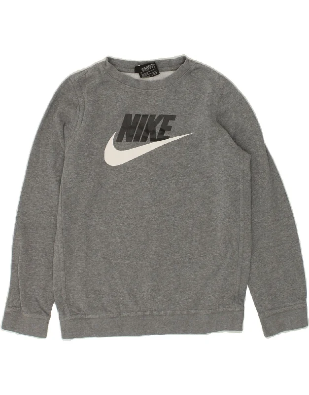 NIKE Boys Graphic Standard Fit Sweatshirt Jumper 12-13 Years Large Grey