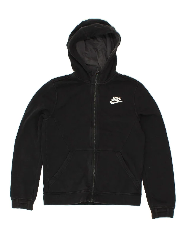 NIKE Boys Zip Hoodie Sweater 12-13 Years Large Black Cotton