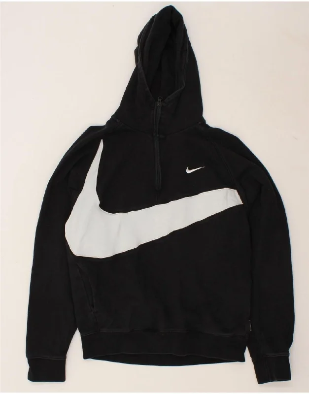 NIKE Mens Graphic Zip Neck Hoodie Jumper Small Black Cotton