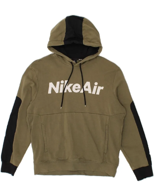 NIKE Mens Nike Air Graphic Hoodie Jumper Medium Khaki Colourblock Cotton