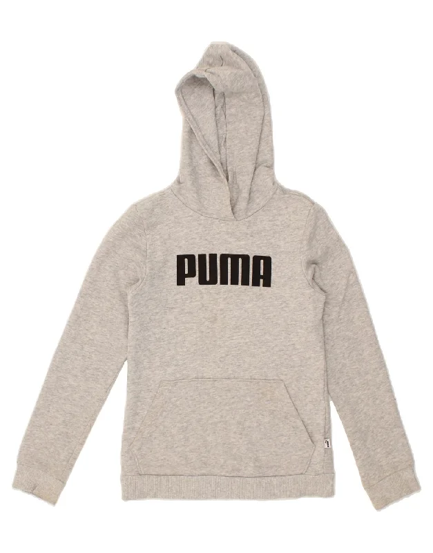 PUMA Boys Graphic Hoodie Jumper 11-12 Years Grey Polyester