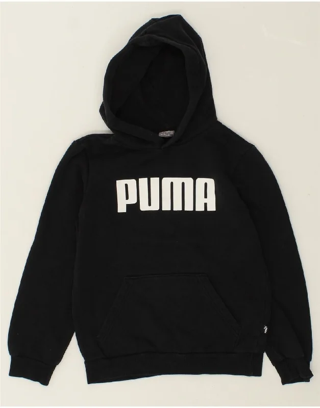 PUMA Boys Graphic Hoodie Jumper 9-10 Years Black Cotton