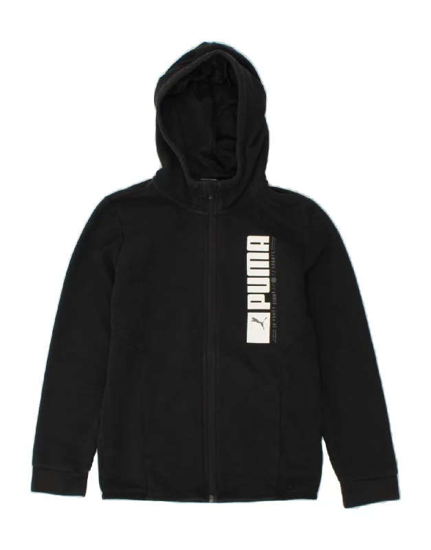 PUMA Boys Graphic Zip Hoodie Sweater 11-12 Years Black Cotton