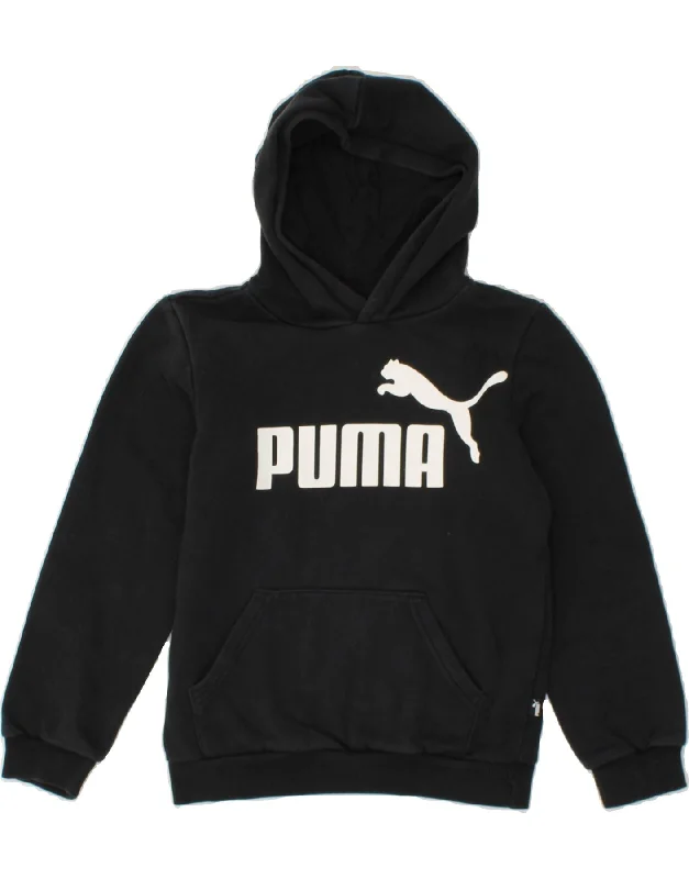 PUMA Boys Graphic Zip Hoodie Sweater 9-10 Years Black Cotton