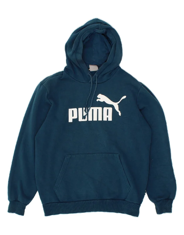 PUMA Mens Graphic Hoodie Jumper Small Blue Cotton