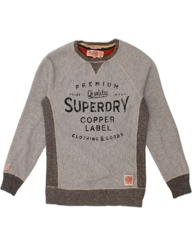 SUPERDRY Mens Graphic Sweatshirt Jumper Small Grey Colourblock Cotton