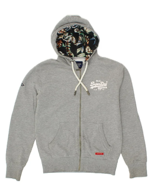 SUPERDRY Mens Zip Hoodie Sweater Small Grey Cotton