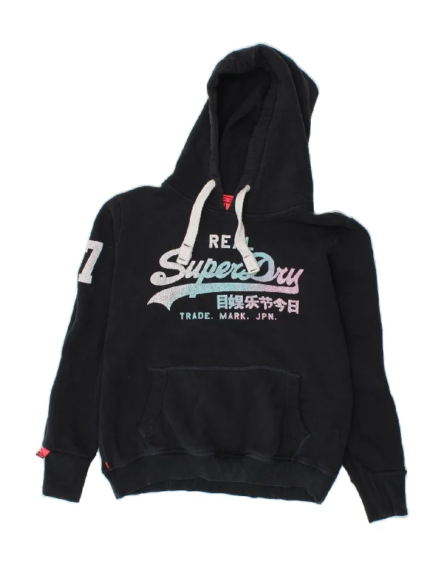 SUPERDRY Womens Graphic Hoodie Jumper UK 18 XL Navy Blue Cotton