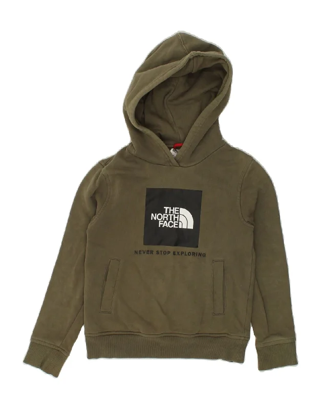 THE NORTH FACE Boys Graphic Hoodie Jumper 7-8 Years Small Khaki Cotton