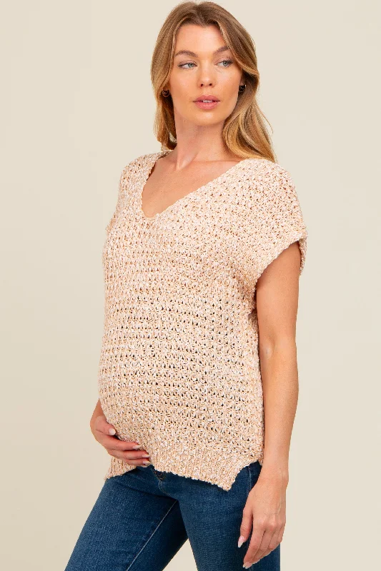 Beige V-Neck Sweater Maternity Top