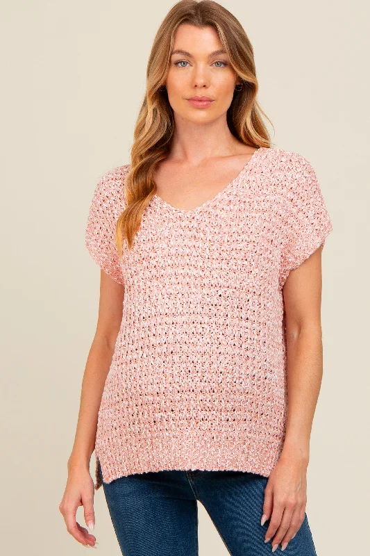 Light Pink V-Neck Sweater Maternity Top