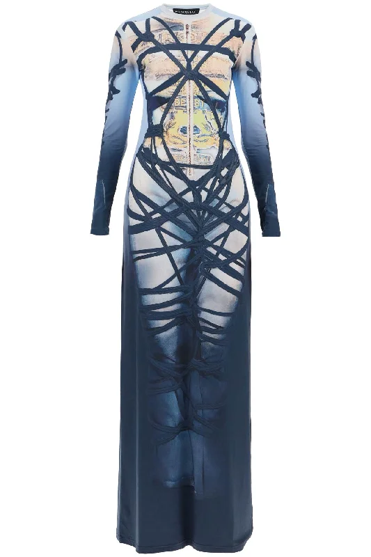 Long Bondage Print Dress  - Light Blue