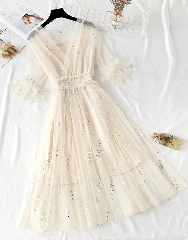 A line two pieces tulle dress with sequins  1148