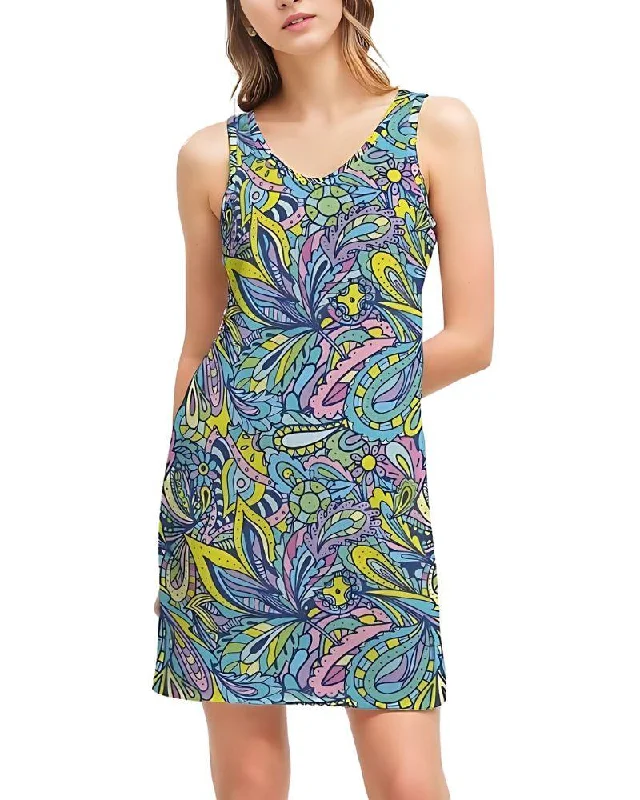 Cenala Rib Knit V Neck Tank Dress