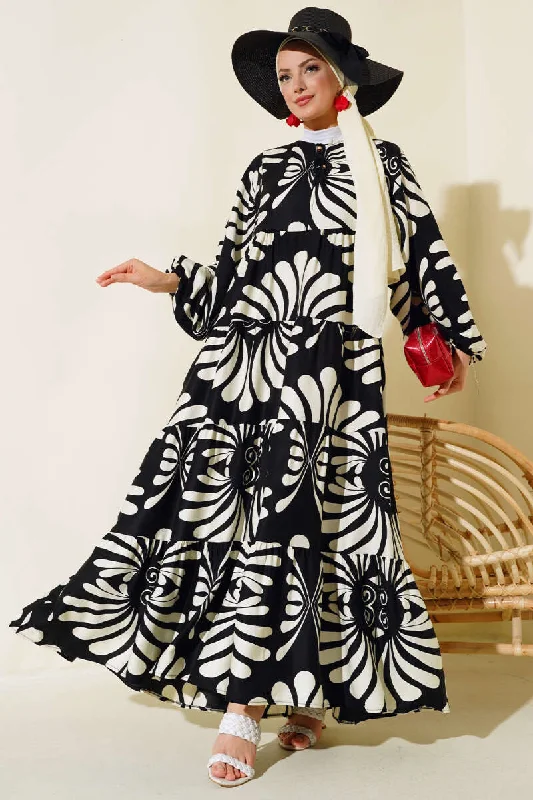 Collar Tasselled Patterned Dress
