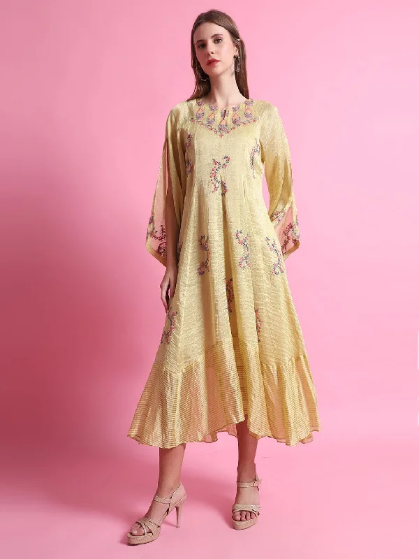 Yellow Stripes Chanderi Dress