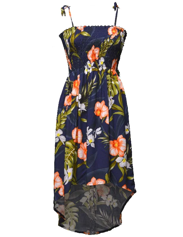 Island Orchids Smock Short Aloha Dress