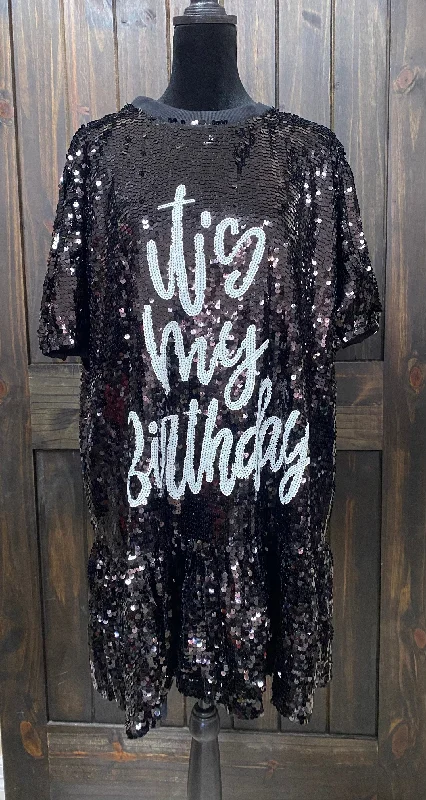 "It's My Birthday" Black Flare Sequin Dress