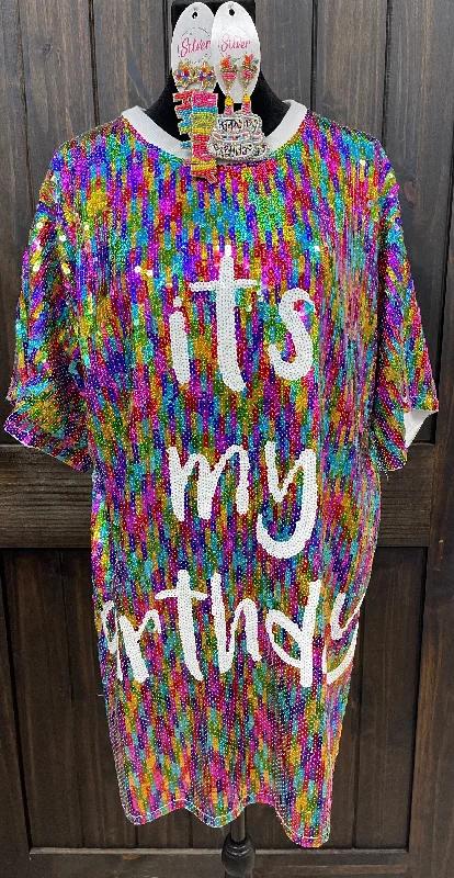 "It's My Birthday" Rainbow Sequin Dress