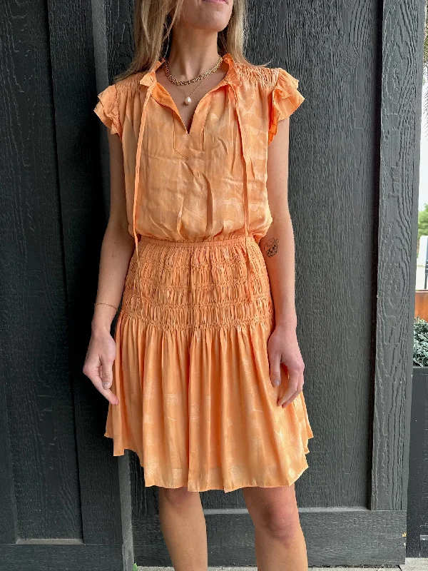 Neck Ruffled With Self Tie Flutter Sleeve Smock Dress