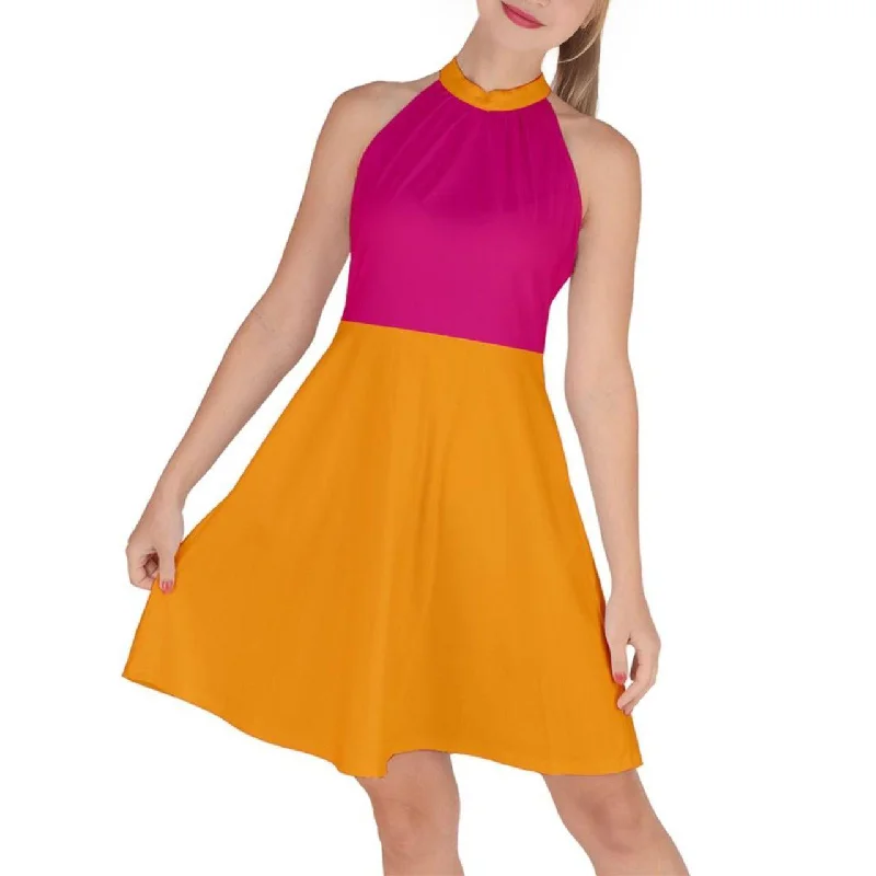 Munich Color Block Halter Neck A-Line Dress - Airline Series