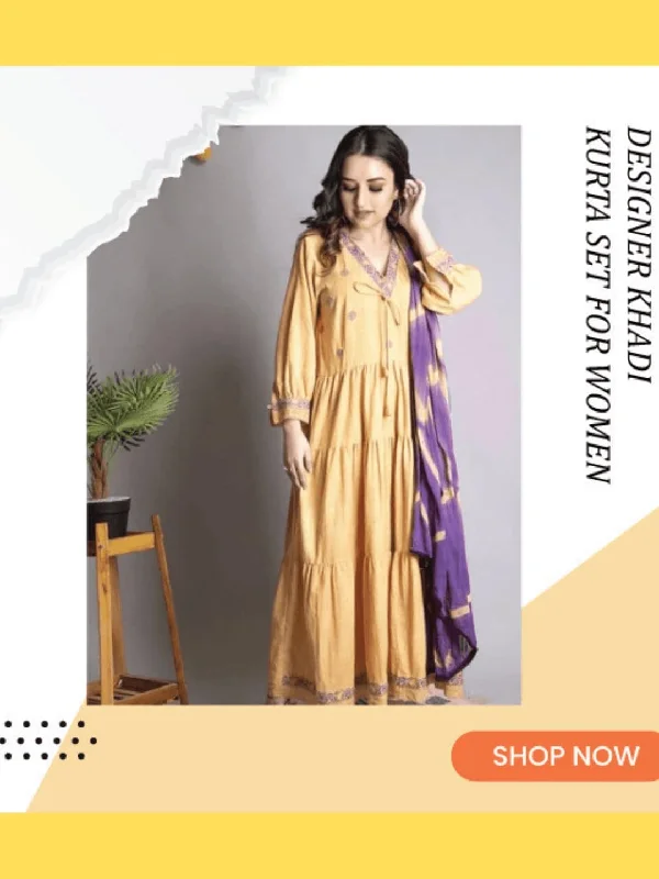 Mustard Yellow Women Chikankari Dress