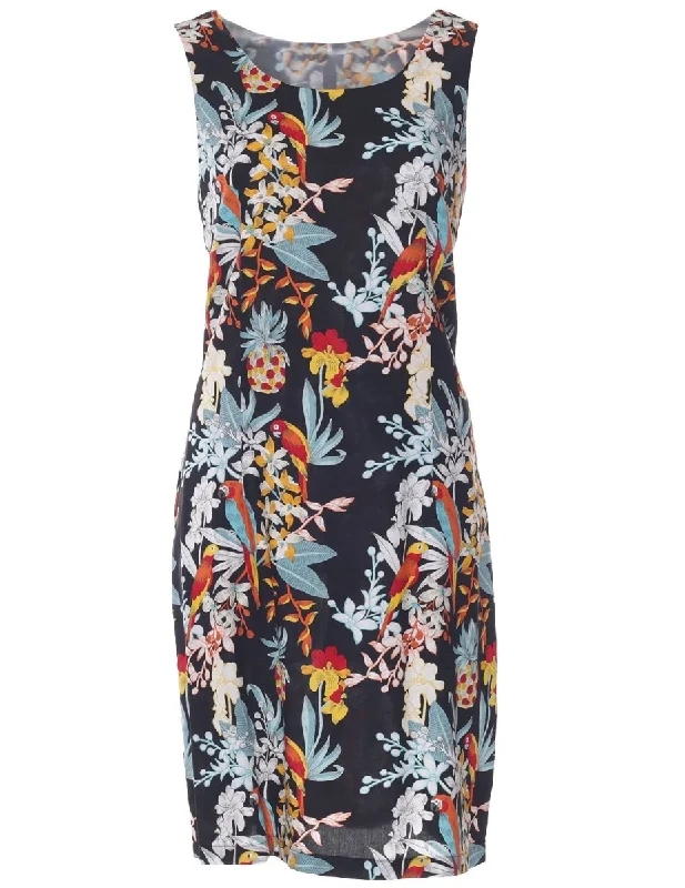 Sheath Short Hawaiian Dress Parrots Vacation